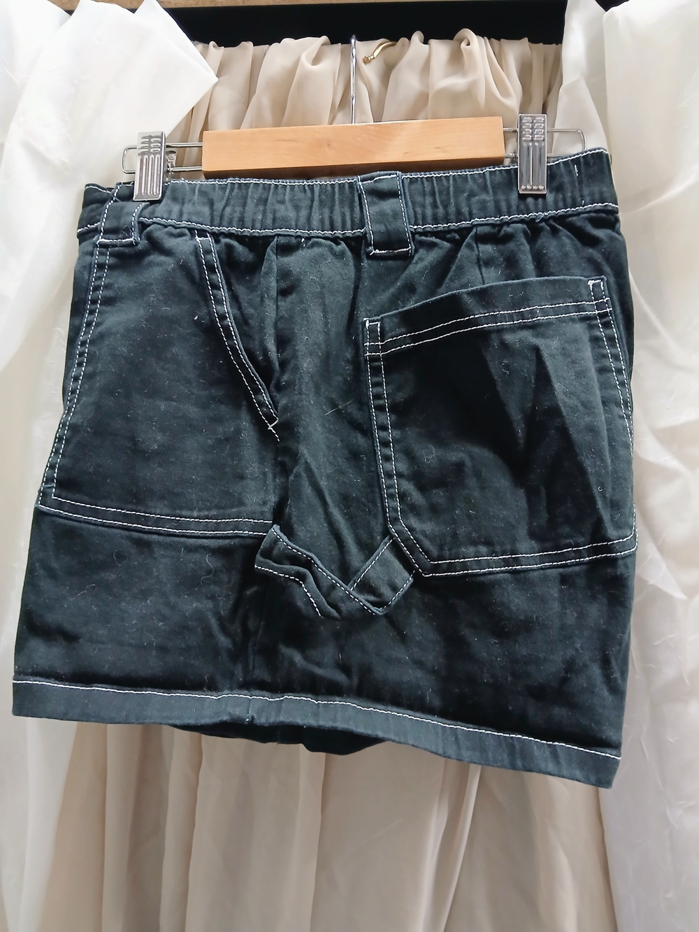 refuge Black Cargo Shorts with White Contrast Stitching - Picture 4 of 6